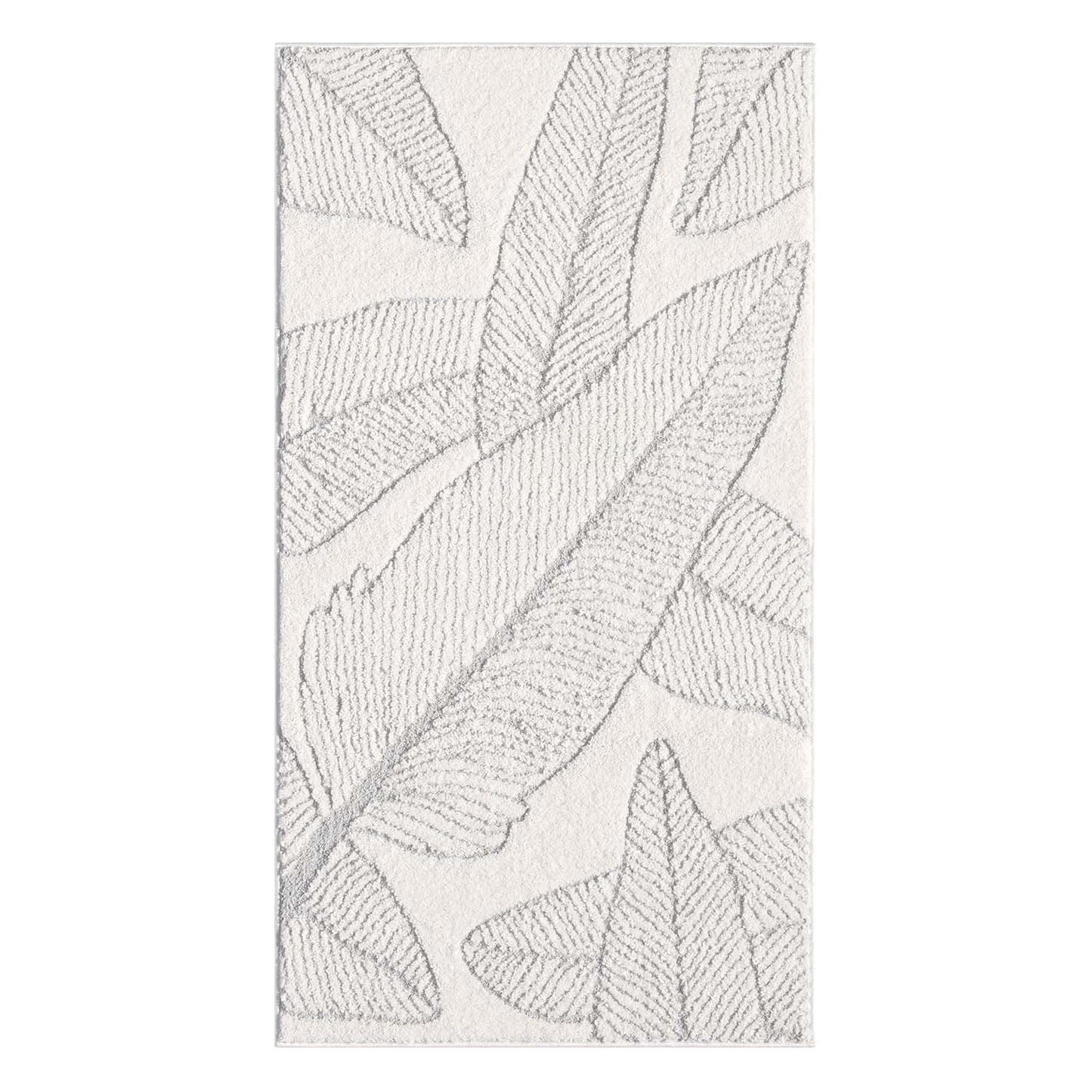 Tapis LEAF à motifs feuillage en relief - Crème et Gris