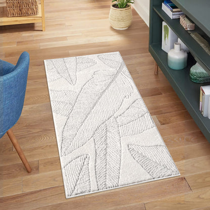 Tapis LEAF à motifs feuillage en relief - Crème et Gris