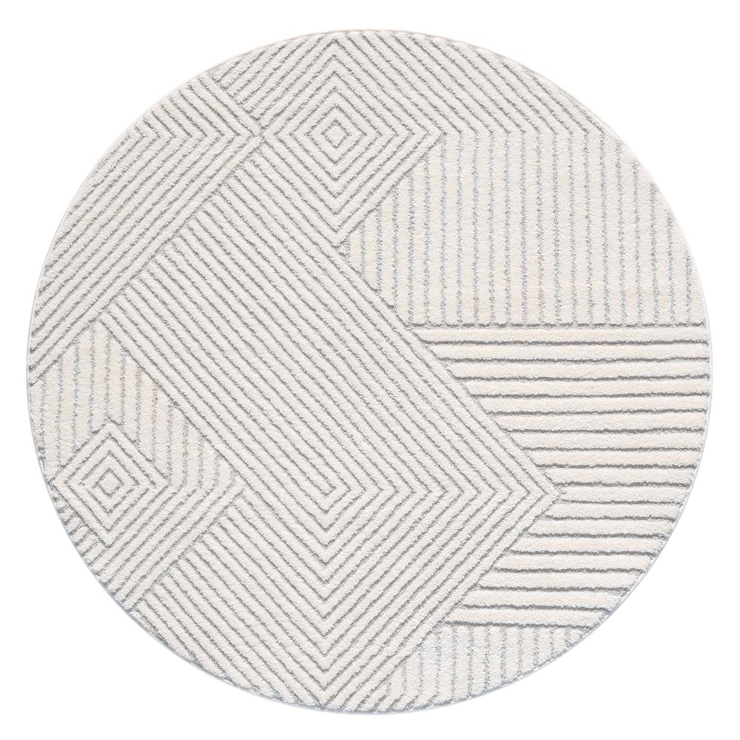 Tapis EMY Rond à motifs géométrique en relief - Crème et Gris