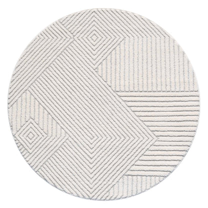 Tapis EMY Rond à motifs géométrique en relief - Crème et Gris