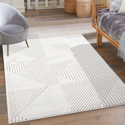 Tapis EMY à motifs géométrique en relief - Crème et Gris