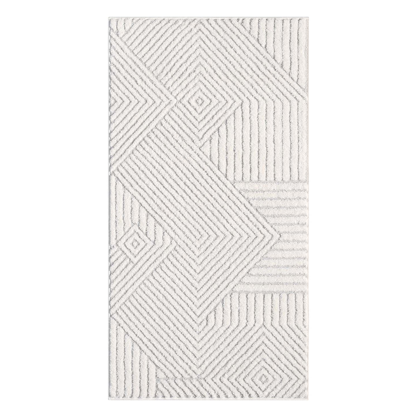 Tapis EMY à motifs géométrique en relief - Crème et Gris