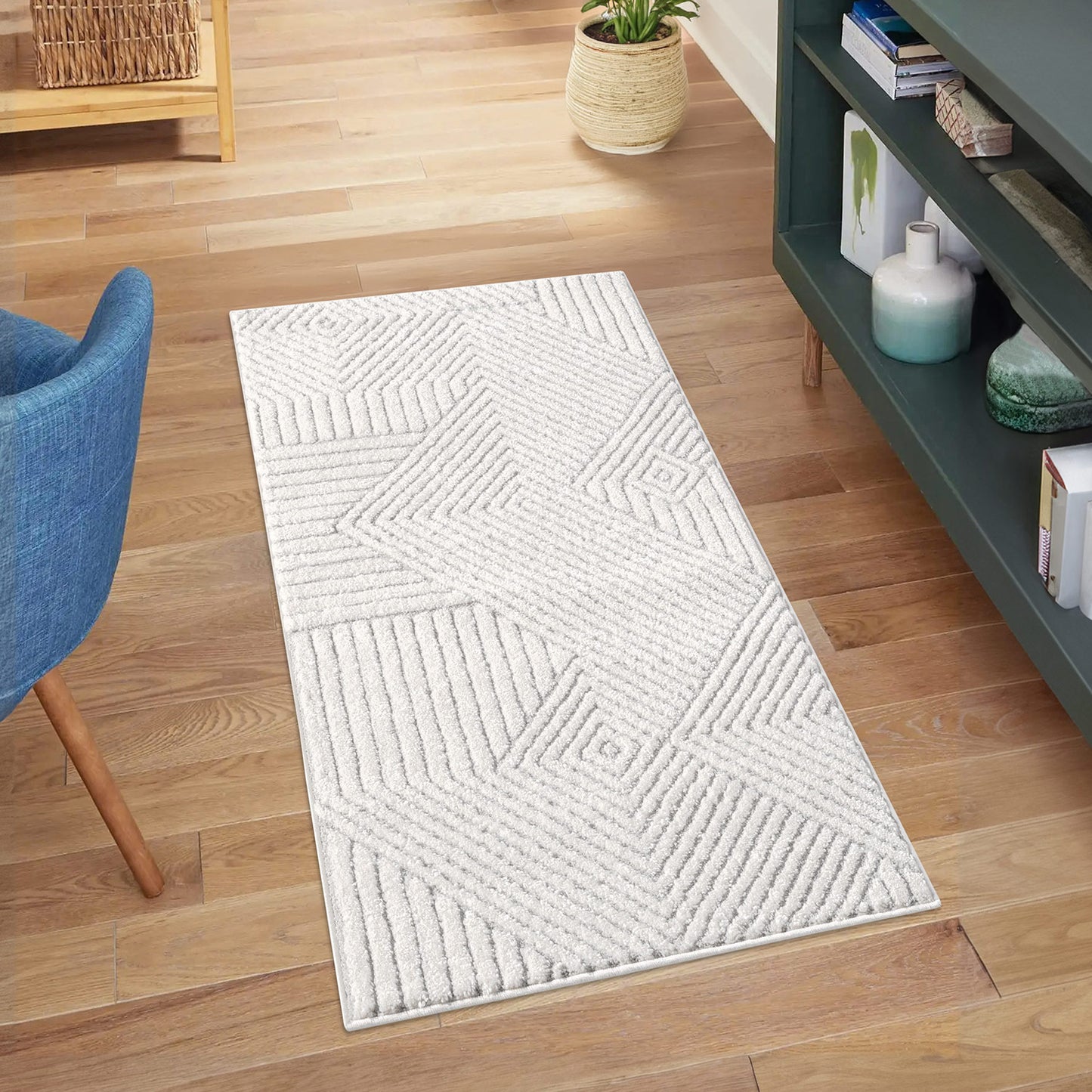 Tapis EMY à motifs géométrique en relief - Crème et Gris