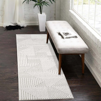 Tapis EMY à motifs géométrique en relief - Crème et Gris