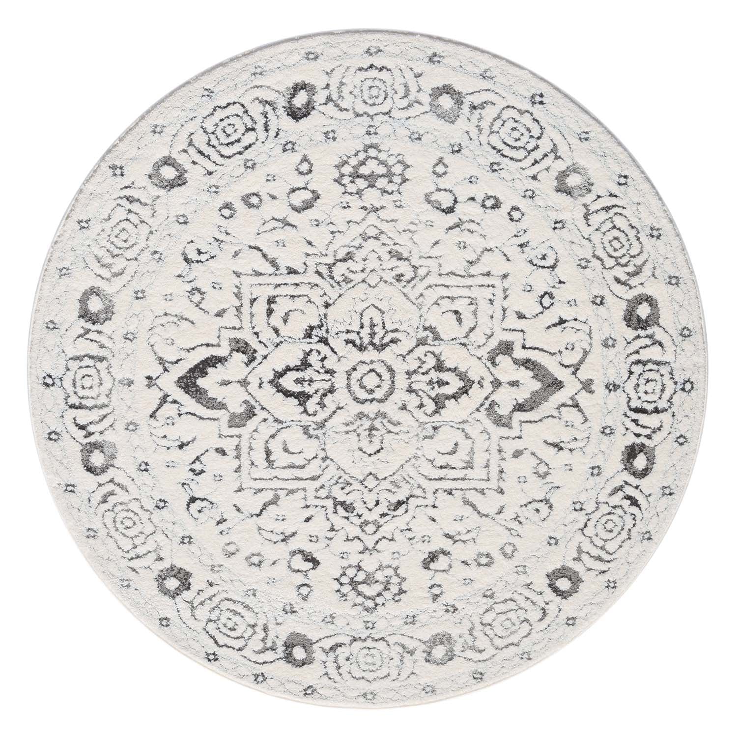 Tapis SORA Rond à motifs vintage en relief - Gris – STUDIO DECO