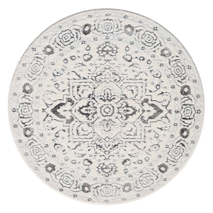 Tapis SORA Rond à motifs vintage en relief - Crème et Gris