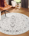 Tapis SORA Rond à motifs vintage en relief - Gris – STUDIO DECO