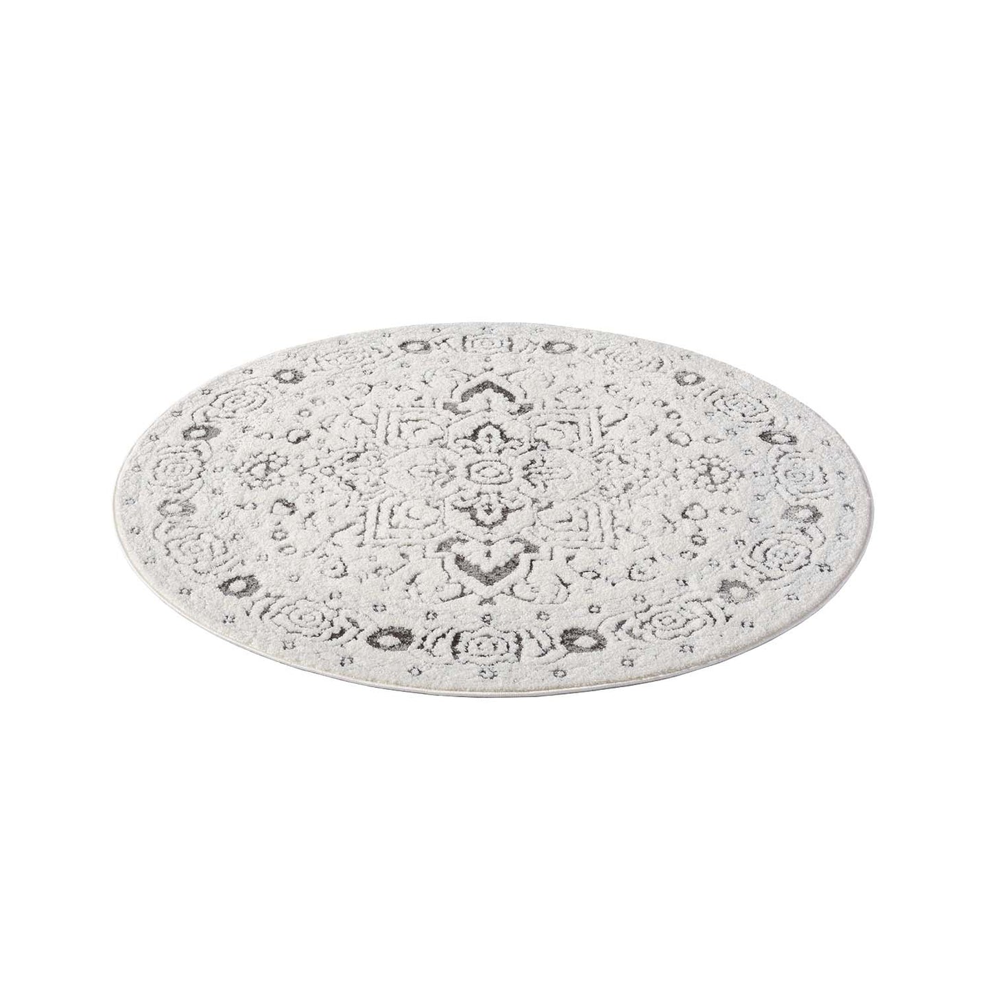 Tapis SORA Rond à motifs vintage en relief - Crème et Gris