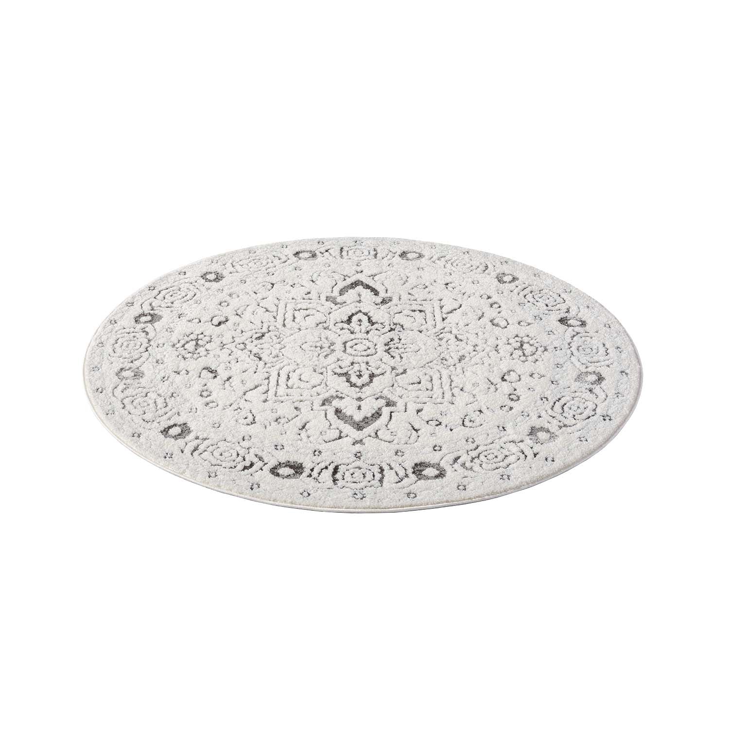 Tapis SORA Rond à motifs vintage en relief - Gris – STUDIO DECO