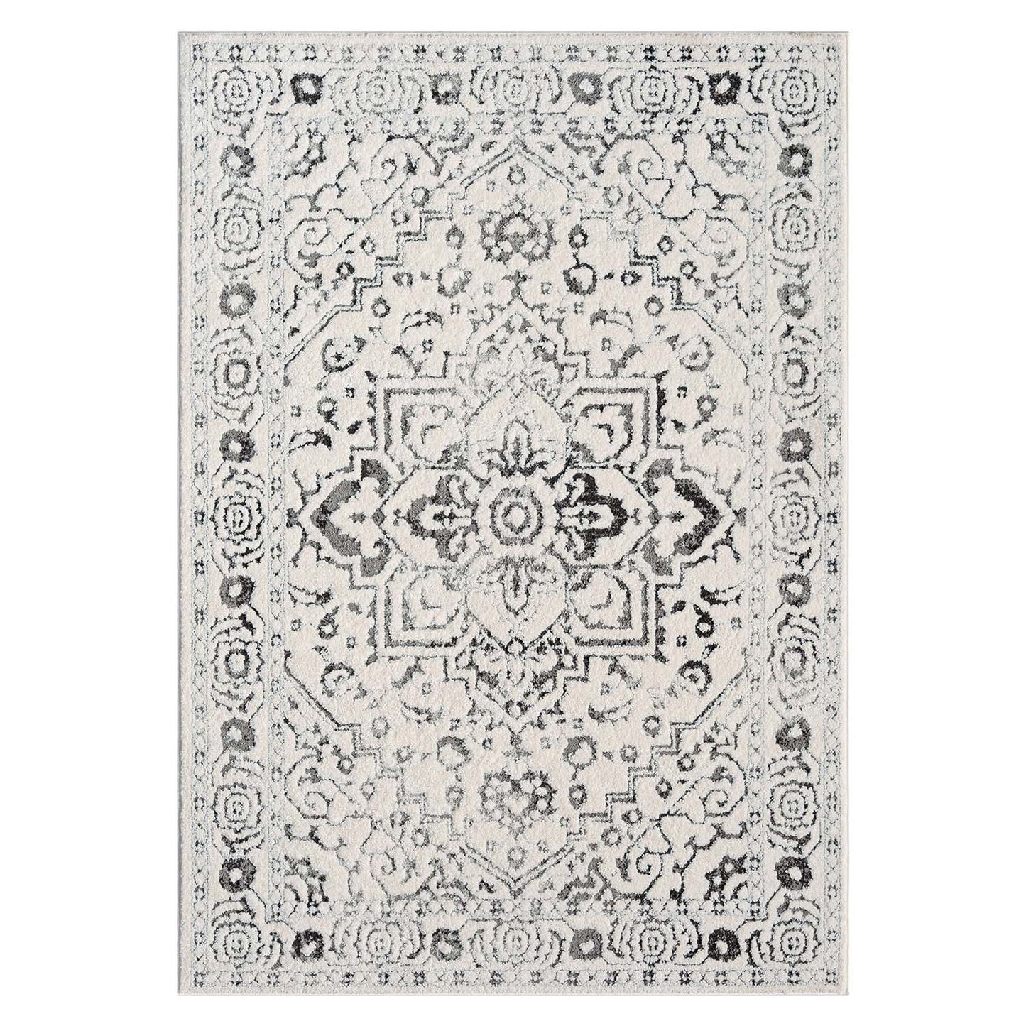 Tapis SORA à motifs vintage en relief - Crème et Gris