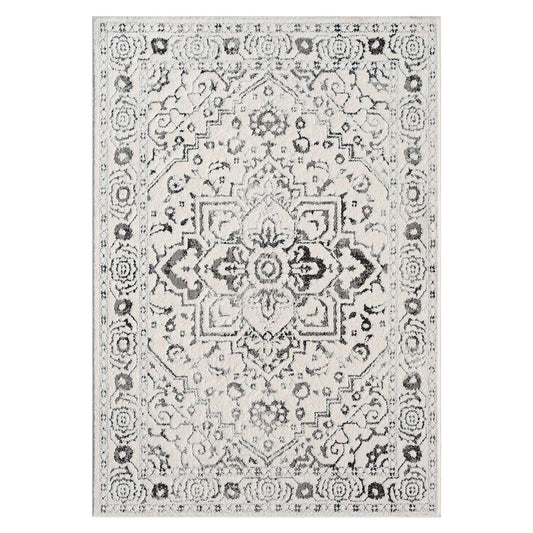 Tapis SORA à motifs vintage en relief - Crème et Gris