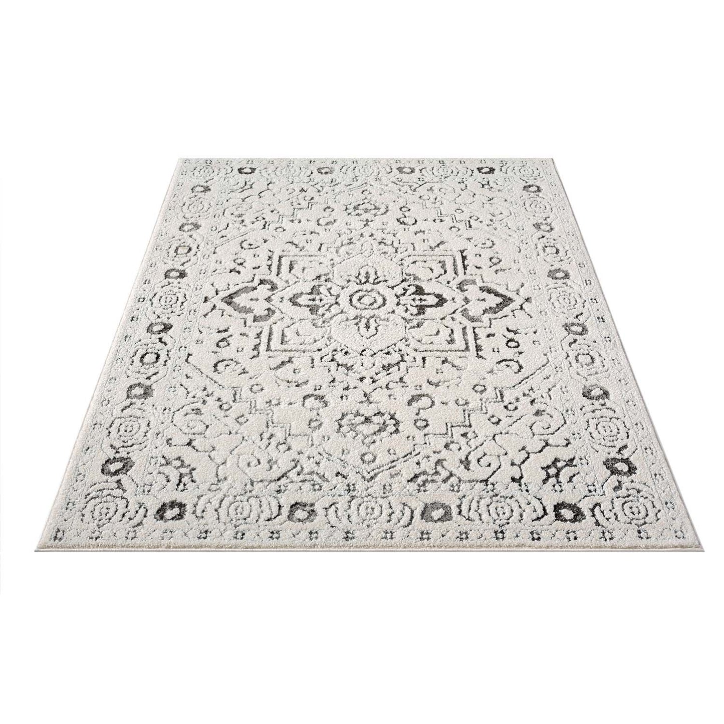 Tapis SORA à motifs vintage en relief - Crème et Gris