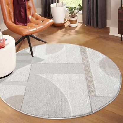 Tapis JAPAN Rond à motifs 3D en relief - Crème