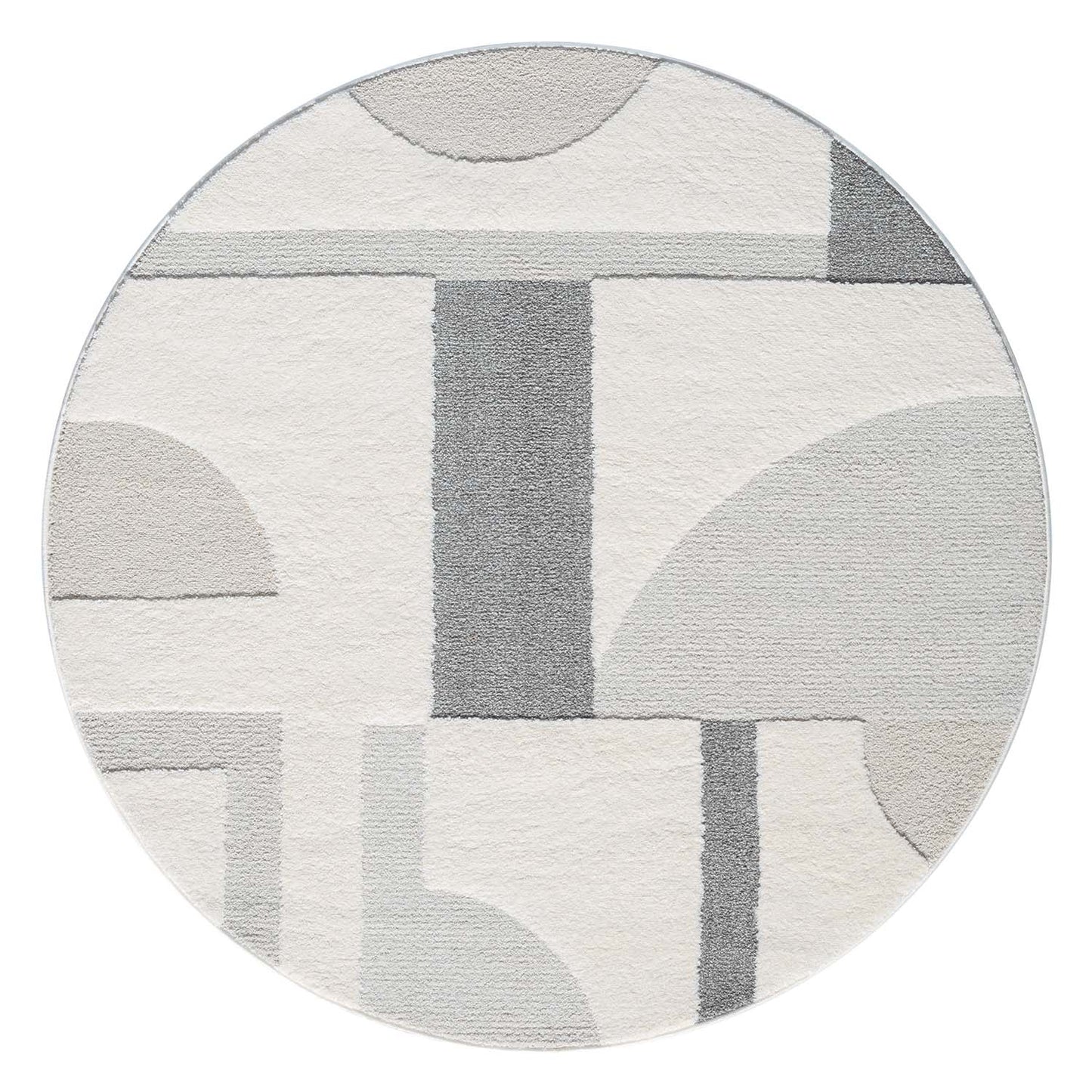 Tapis JAPAN Rond à motifs 3D en relief - Crème et Gris