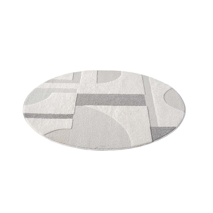 Tapis JAPAN Rond à motifs 3D en relief - Crème et Gris