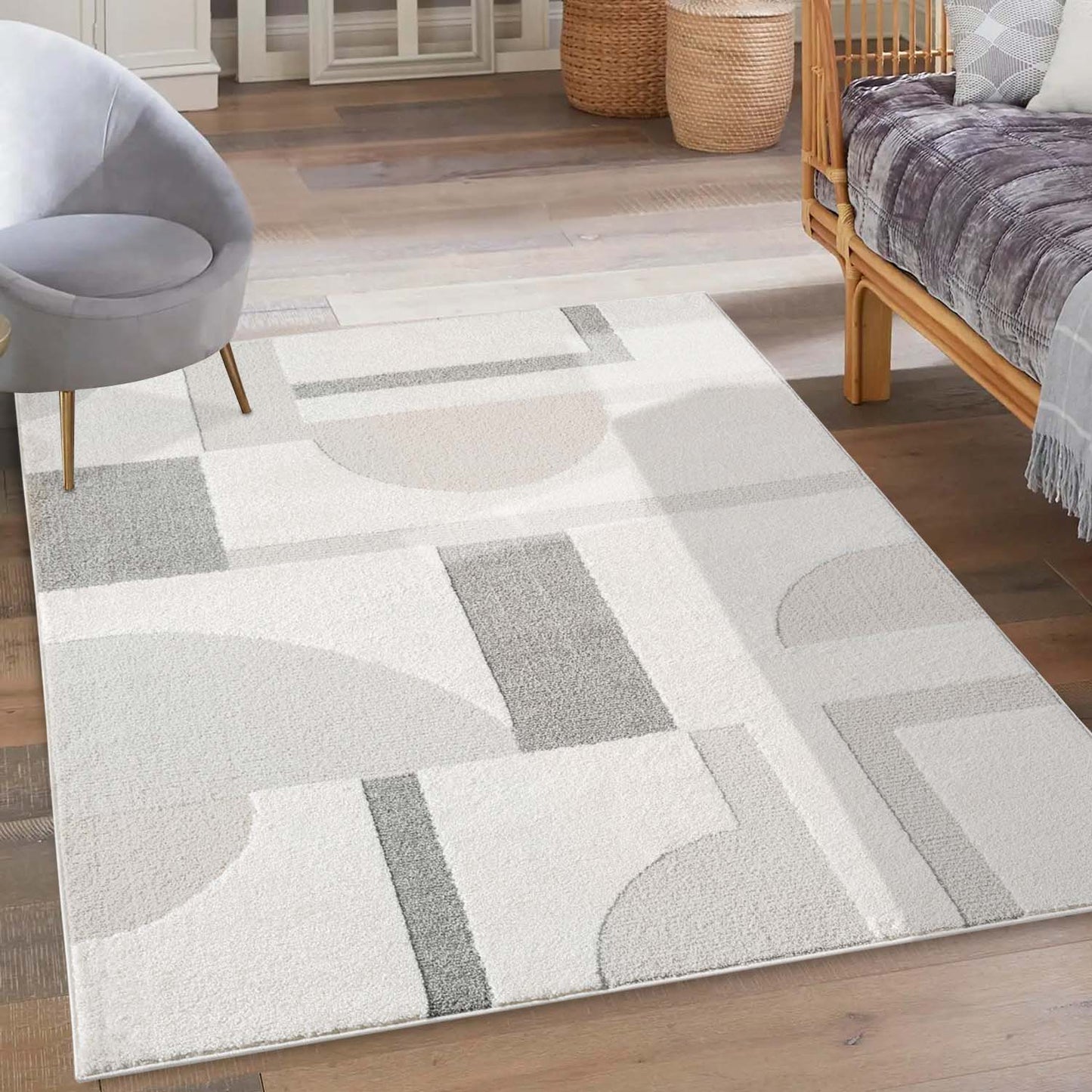 Tapis JAPAN à motifs 3D en relief - Crème et Gris