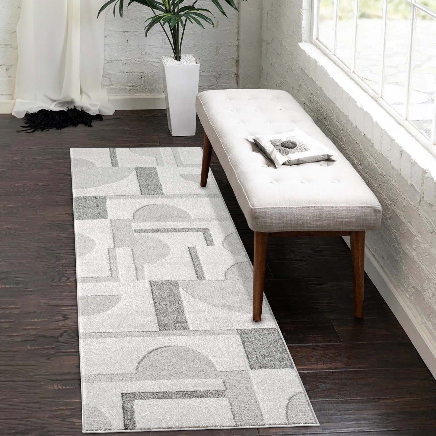 Tapis JAPAN à motifs 3D en relief - Crème et Gris