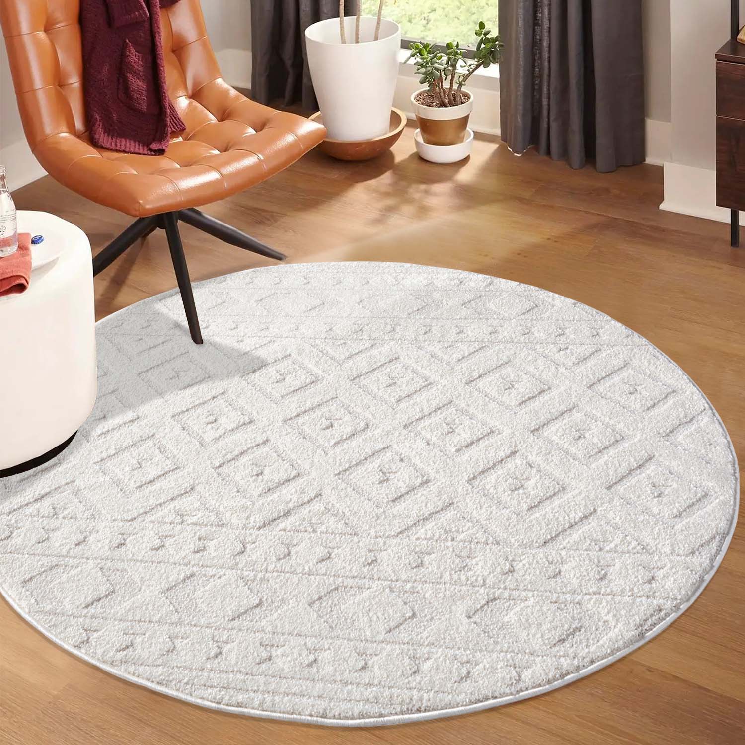 Tapis Rond à motifs en relief - NALA Crème – STUDIO DECO