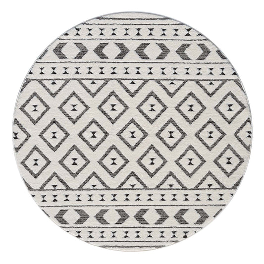 Tapis NALA Rond à motifs relief Berbère - Crème et Gris