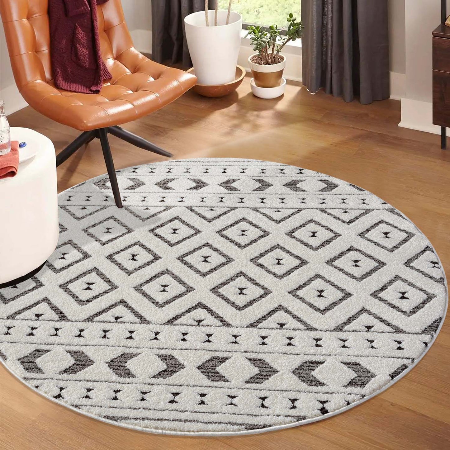 Tapis NALA Rond à motifs relief Berbère - Crème et Gris