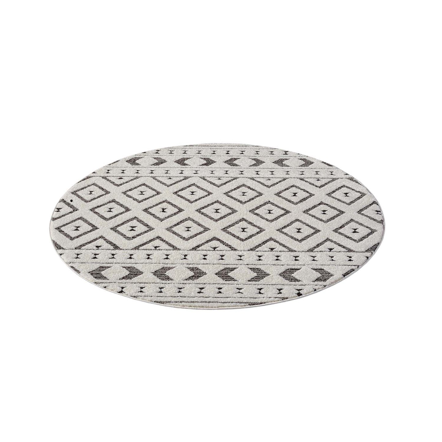 Tapis NALA Rond à motifs relief Berbère - Crème et Gris