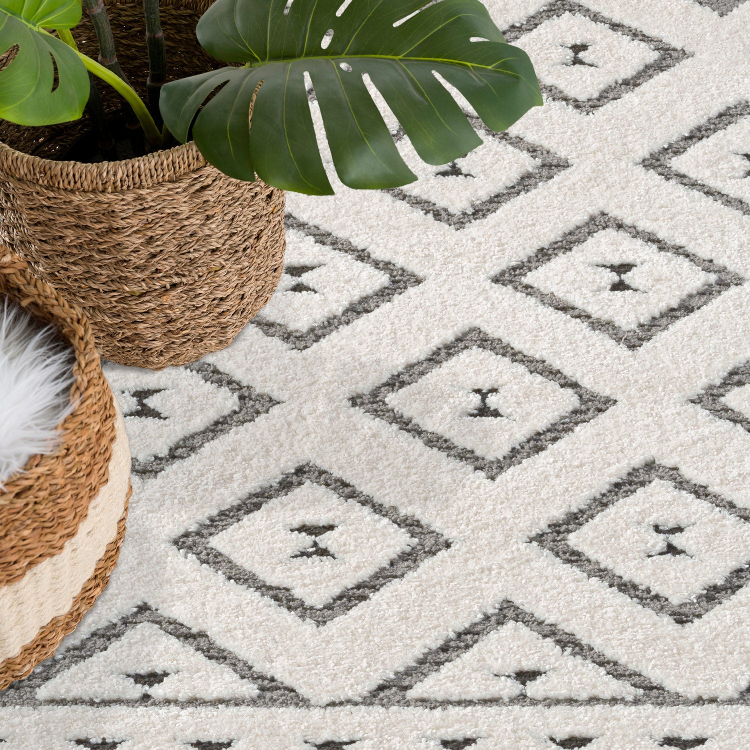 Tapis Rond à motifs en relief - NALA Gris – STUDIO DECO