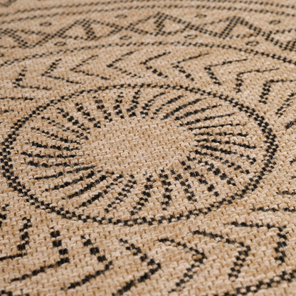 Tapis Naturel aspect jute motifs géométrique Beige et Noir