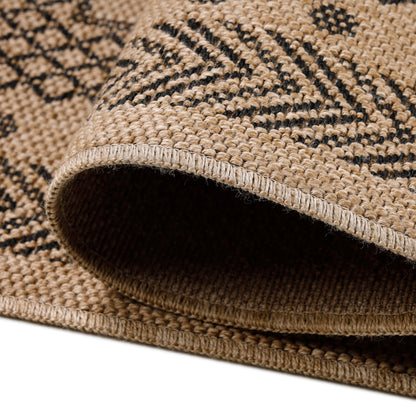 Tapis Naturel aspect jute motifs géométrique Beige et Noir