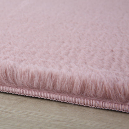 Tapis rond fausse Fourrure toucher doux - Rose