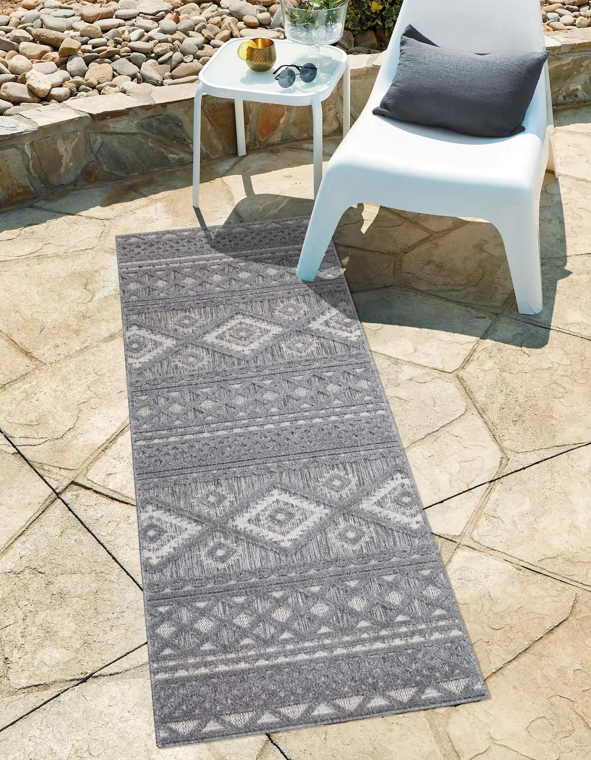 Tapis Intérieur/Extérieur à motif relief vintage Anthracite