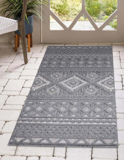 Tapis Intérieur/Extérieur à motif relief vintage Anthracite