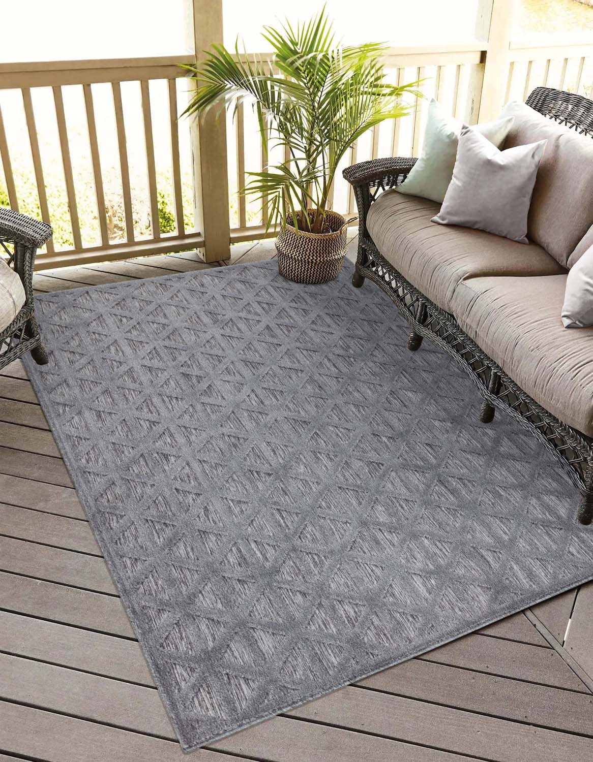 Tapis Intérieur/Extérieur à motif relief 3D Anthracite