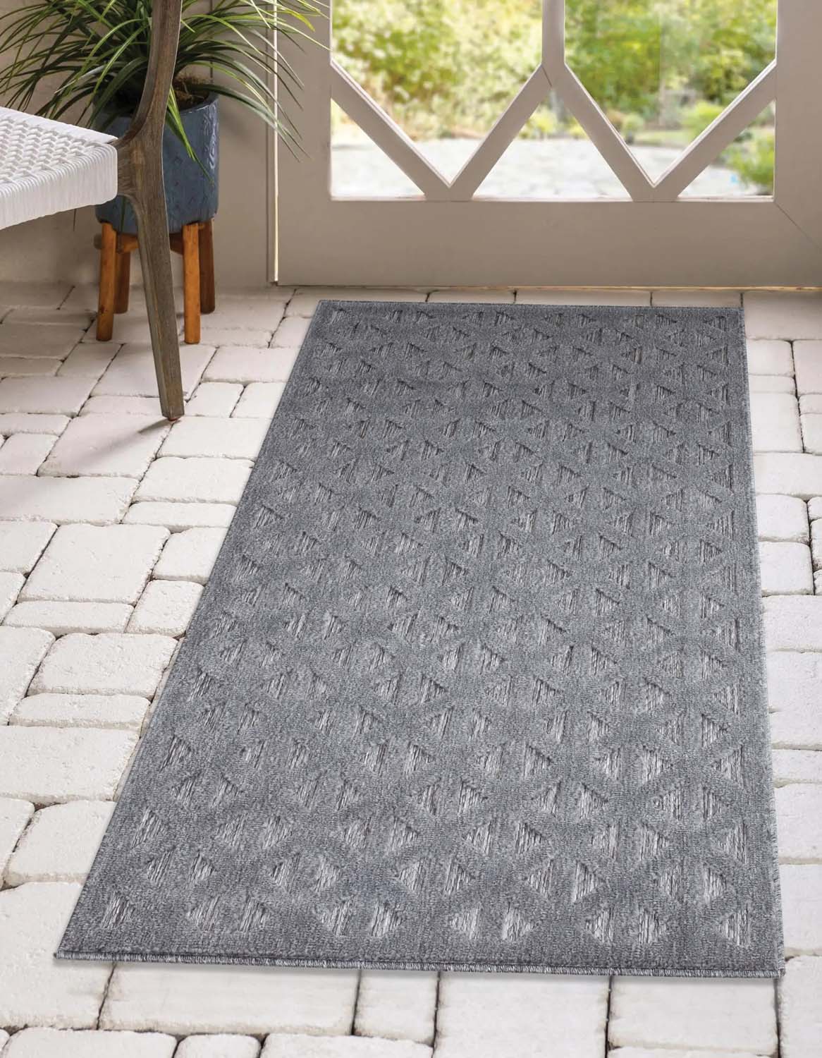 Tapis Intérieur/Extérieur à motif relief 3D Anthracite