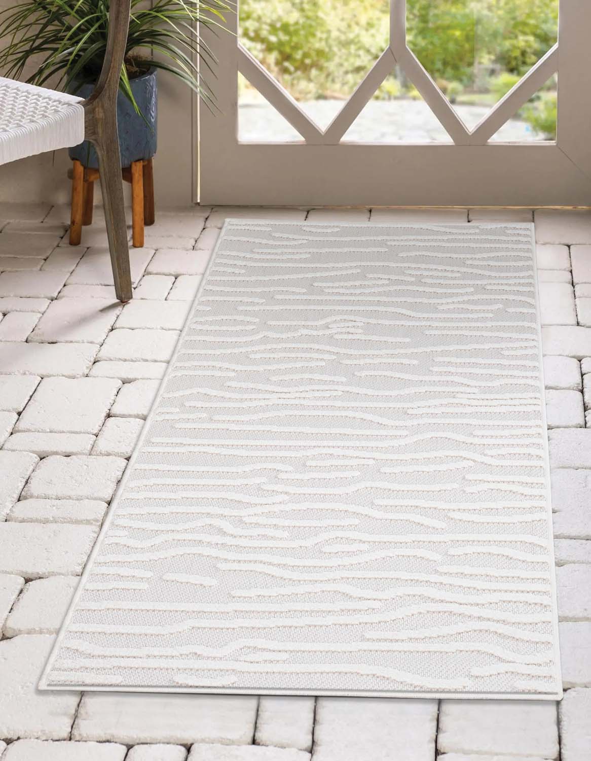 Tapis Intérieur/Extérieur à motif relief Vagues Crème