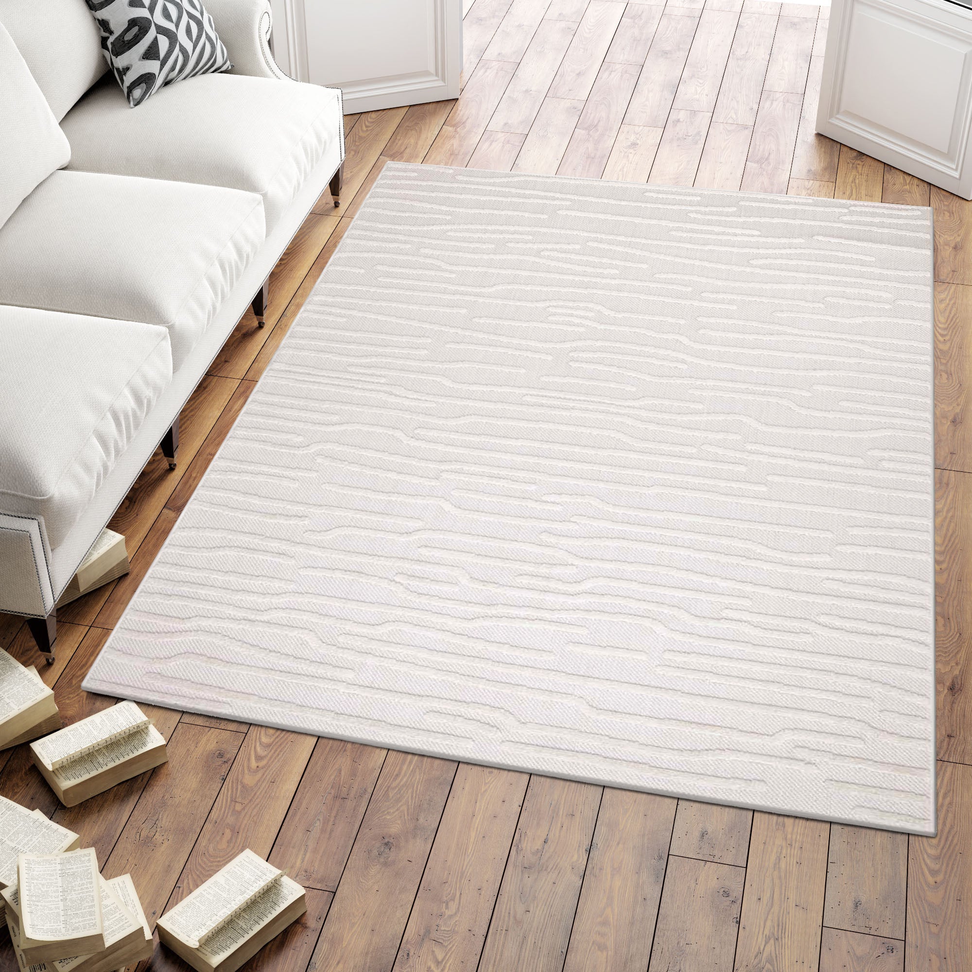 Tapis Intérieur/Extérieur à motif relief Vagues Crème – STUDIO DECO
