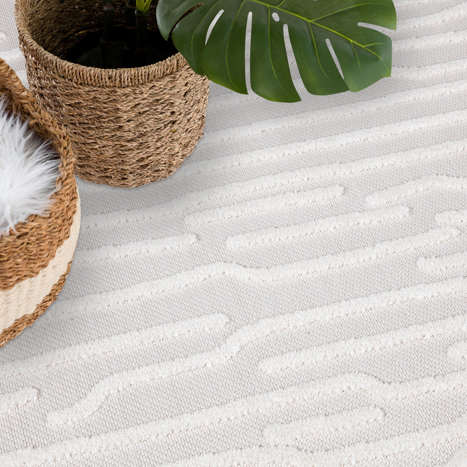 Tapis Intérieur/Extérieur à motif relief Vagues Crème – STUDIO DECO
