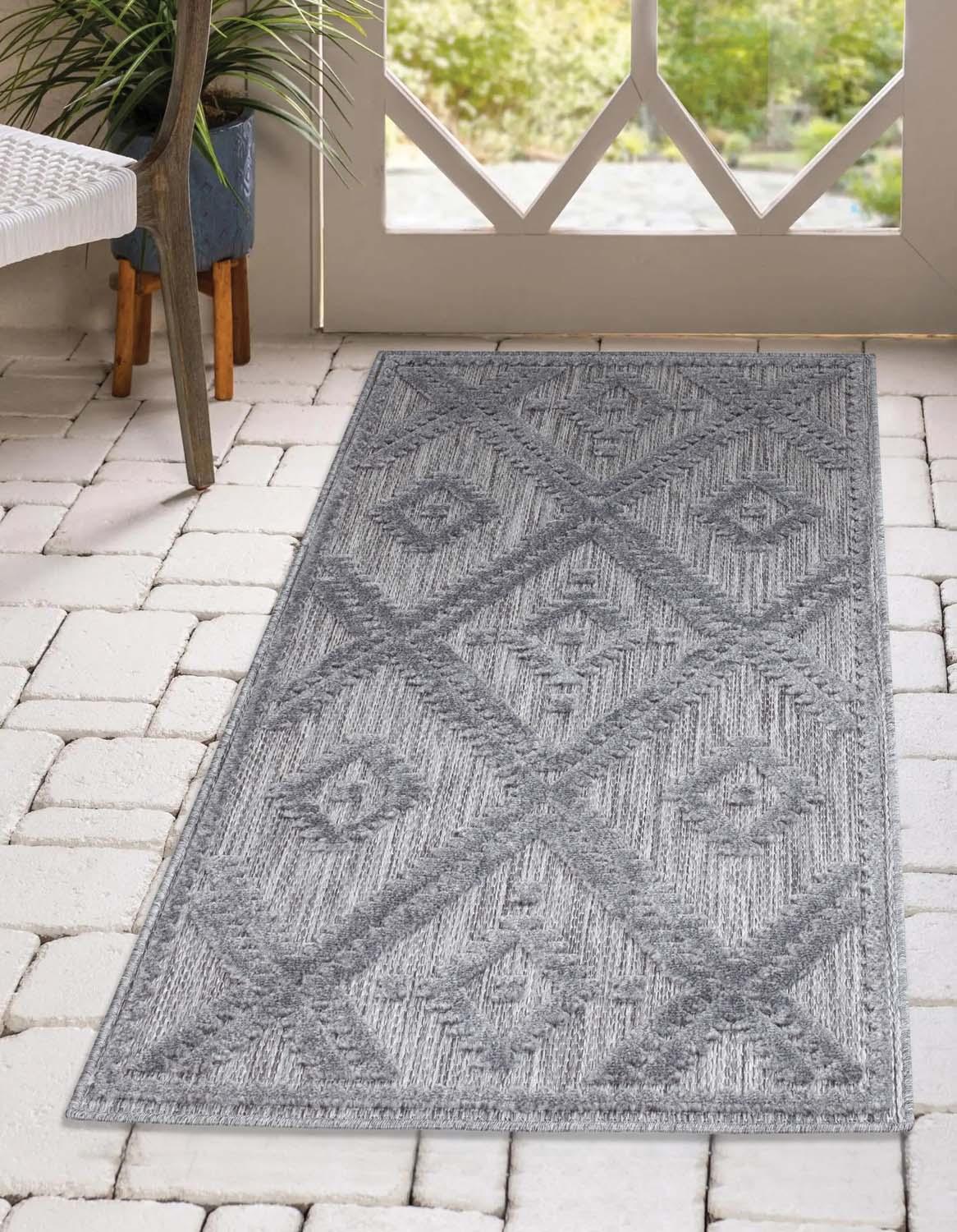 Tapis Intérieur/Extérieur à motif relief Berbère Anthracite – STUDIO DECO