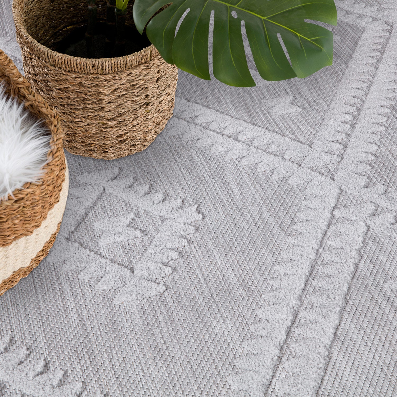 Tapis Intérieur/Extérieur à motif relief Berbère Gris – STUDIO DECO