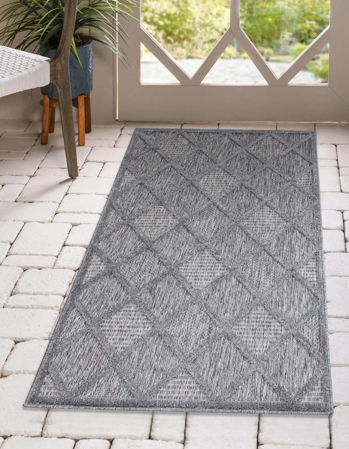 Tapis Intérieur/Extérieur à motif relief Losanges Anthracite – STUDIO DECO