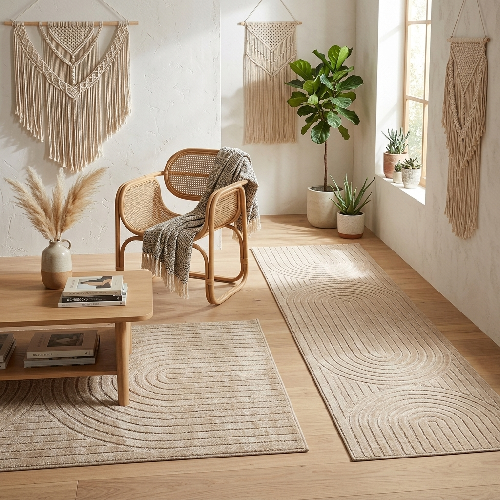 Tapis poils courts à relief PAOLA Beige