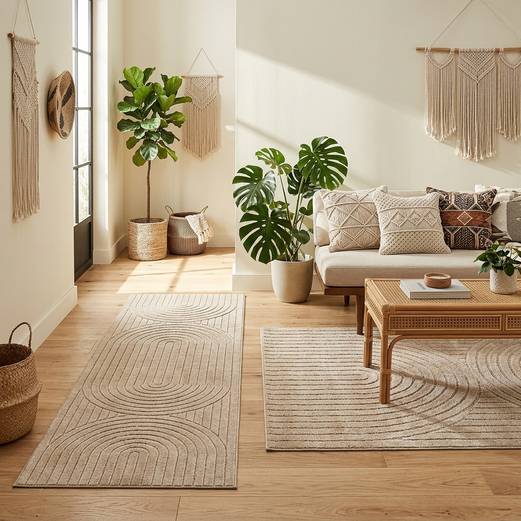 Tapis poils courts à relief PAOLA Beige