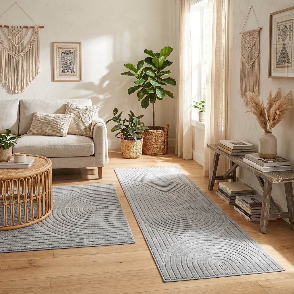 Tapis poils courts à relief PAOLA Gris