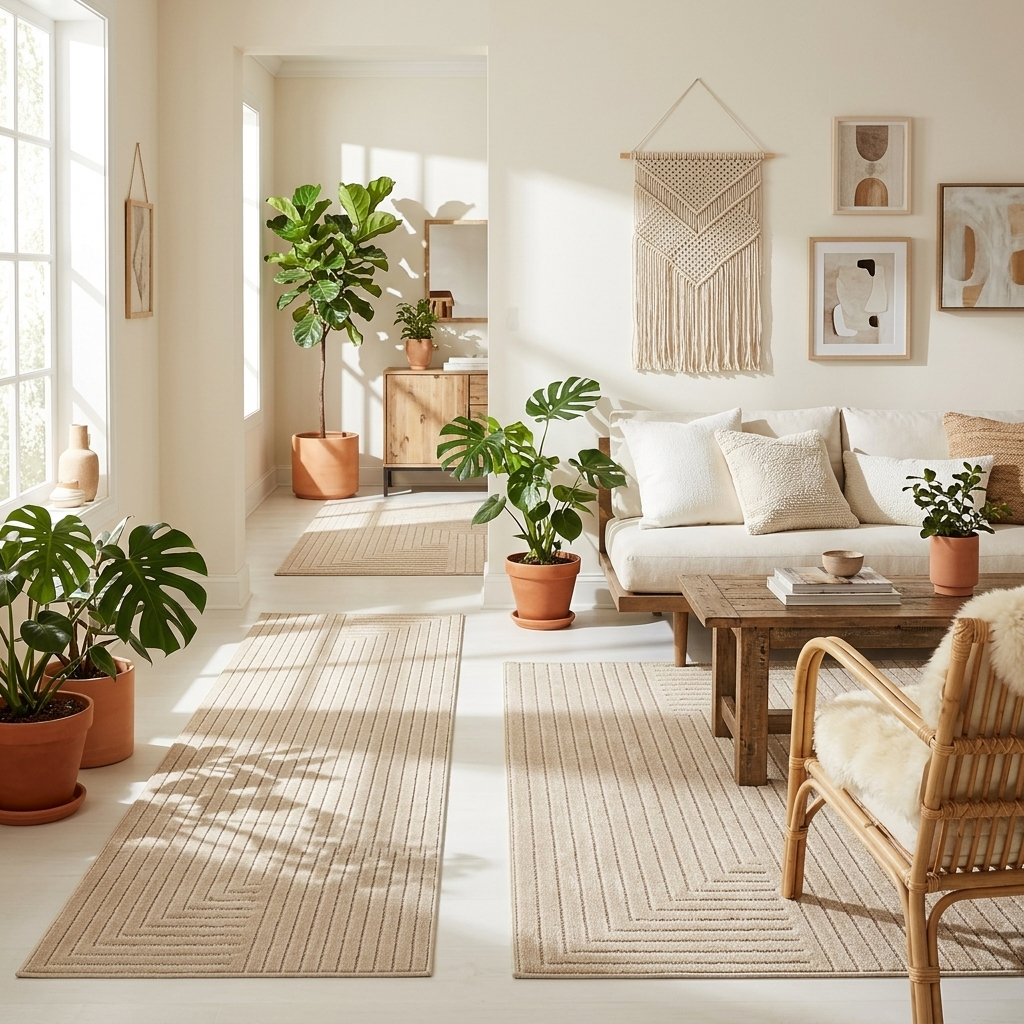 Tapis poils courts à relief NOLAN Beige
