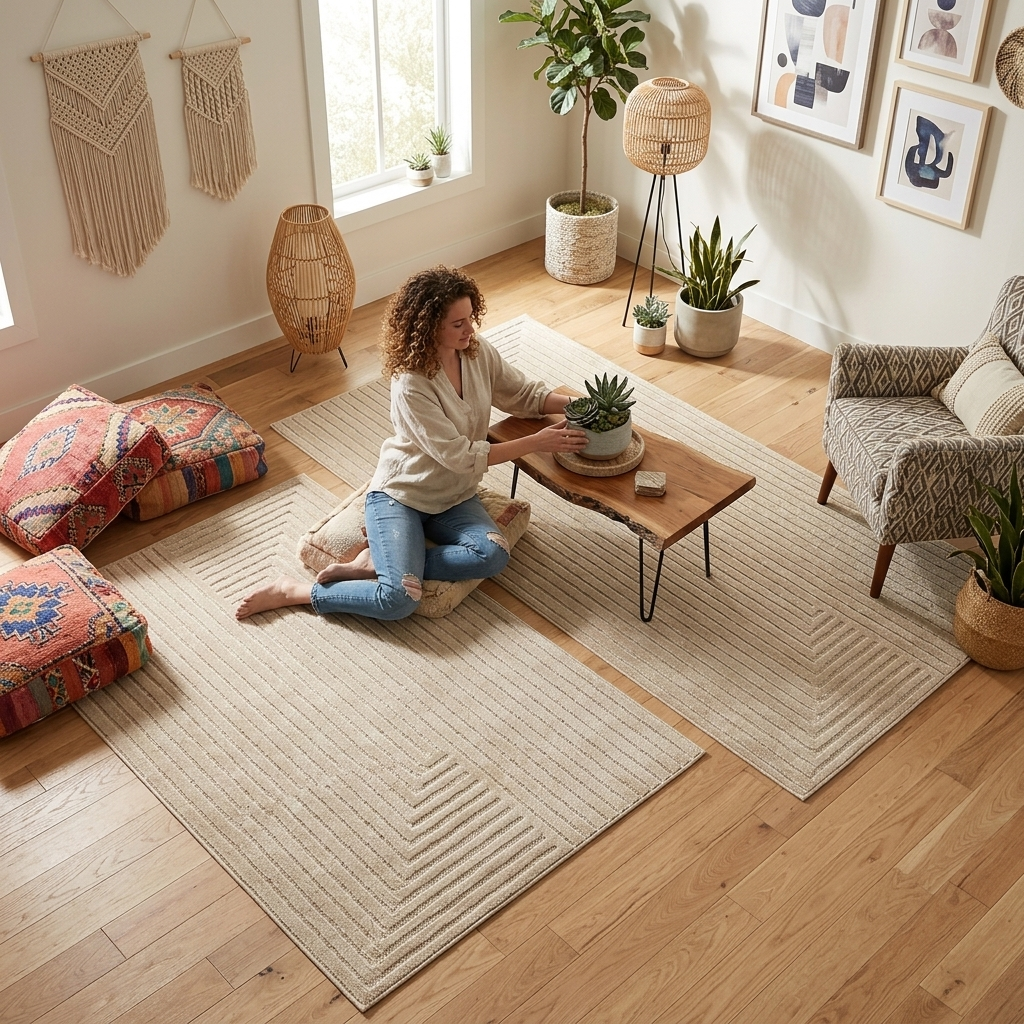 Tapis poils courts à relief NOLAN Beige