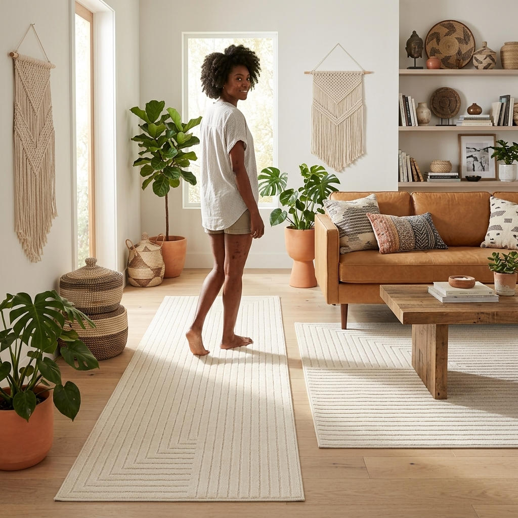 Tapis poils courts à relief NOLAN Crème