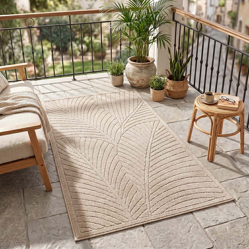 Tapis poils courts à relief Flowers Beige