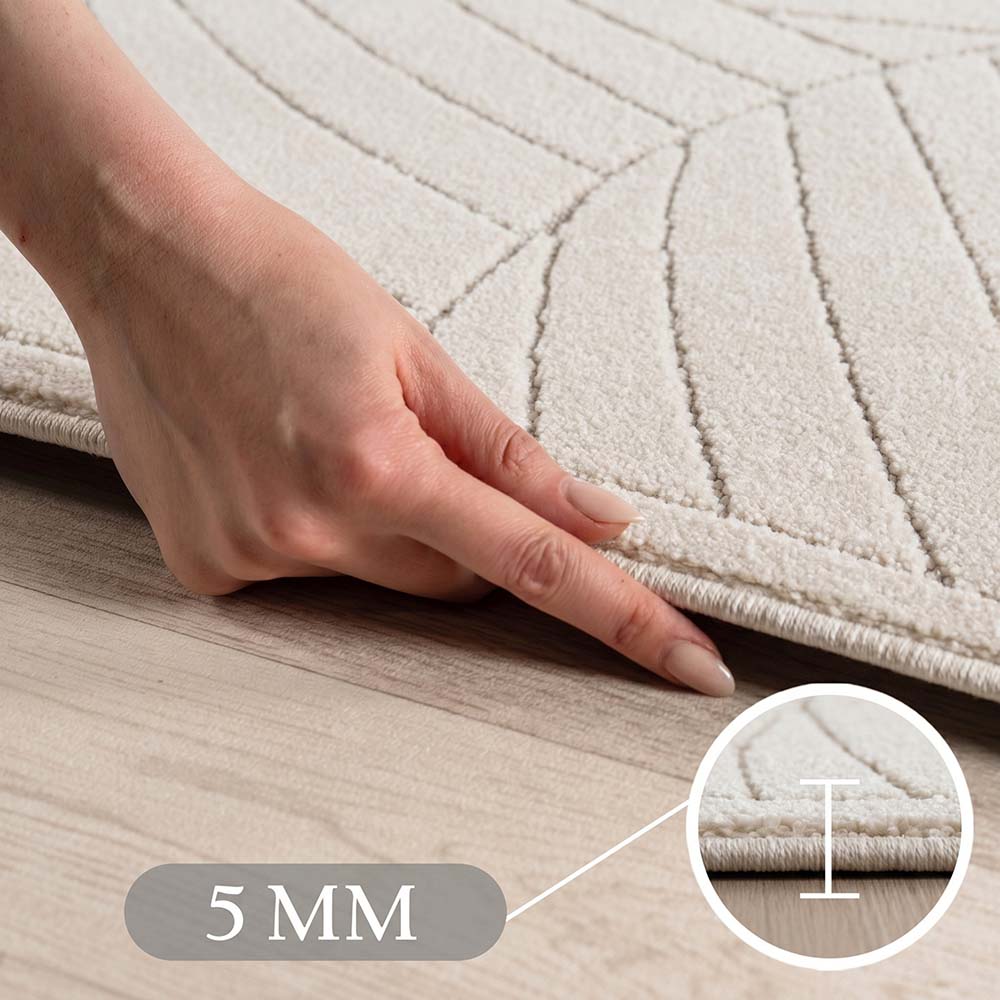 Tapis poils courts à relief Flowers Crème