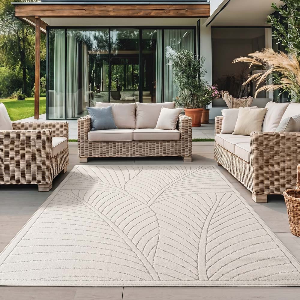 Tapis poils courts à relief Flowers Crème
