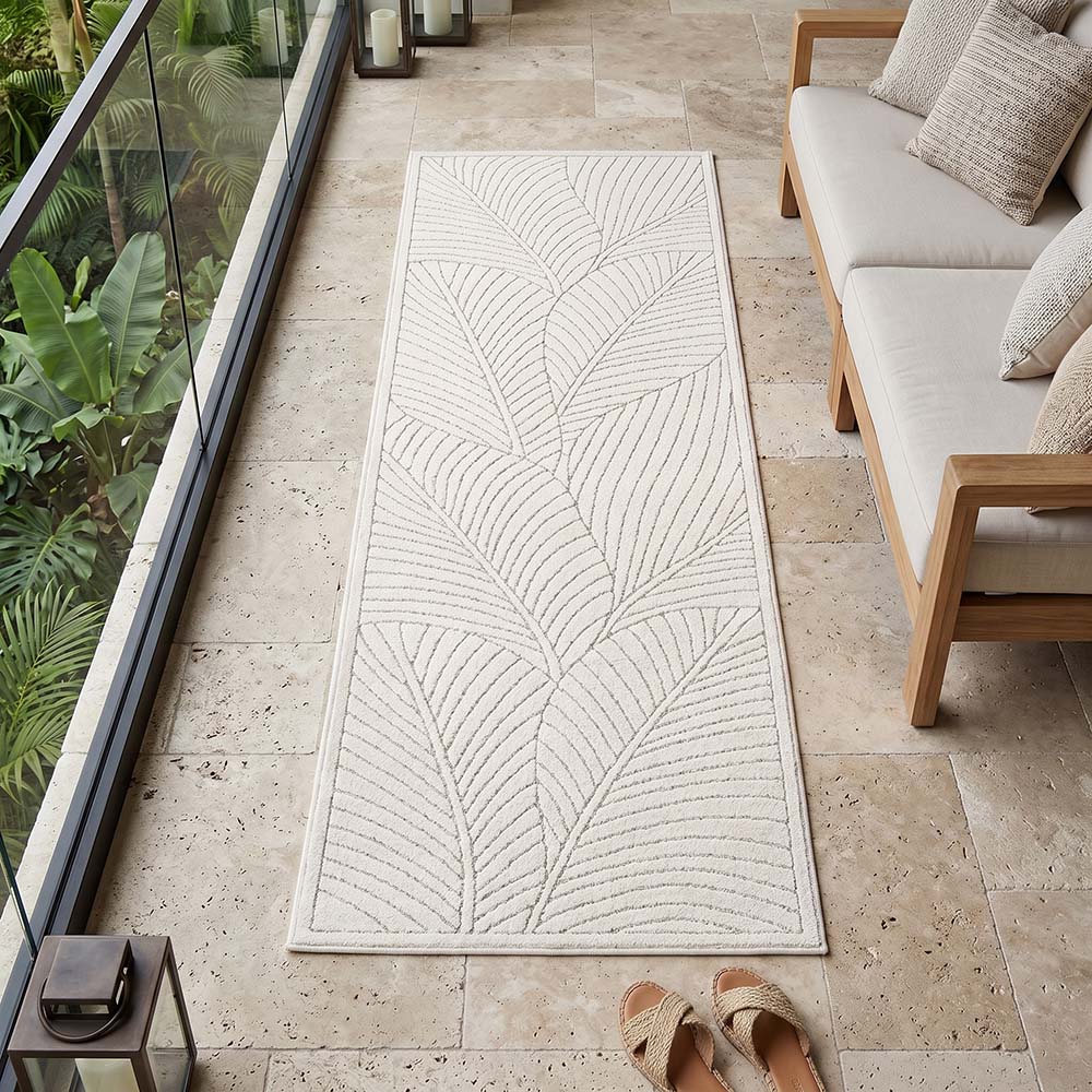 Tapis poils courts à relief Flowers Crème