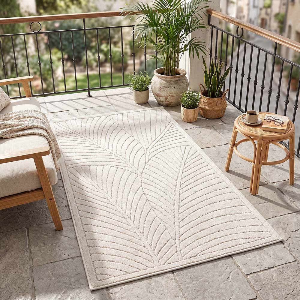 Tapis poils courts à relief Flowers Crème